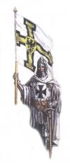 Teutonic Knights, with the flag of the Order. XIV century.